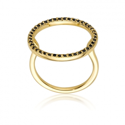 Modowy pierścionek z czarnymi Diamentami 0,20ct z żółtego złota próby 585