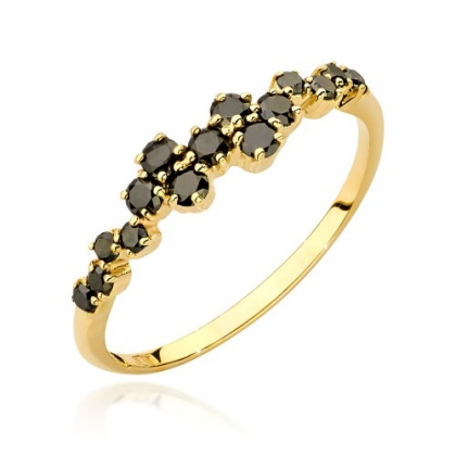 Modowy pierścionek z czarnymi diamentami 0,33ct z żółtego złota próby 585