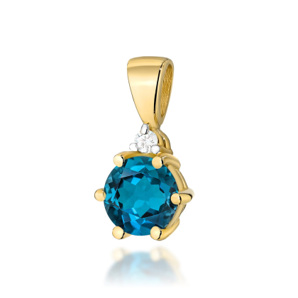 Zawieszka z Topazdem London Blue 0,50ct i Diamentem 0,015ct - złoto próby 585. Z-0076TLB