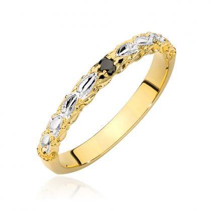 Pierścionek zaręczynowy z czarnym diamentem 0,03ct żółte złoto próby 585