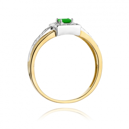 Złoty pierścionek ze Szmaragdem 0,15ct i Brylantami żółte złoto próby 585. W-0271SZM