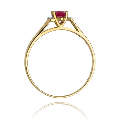 Zaręczynowy pierścionek z Rubinem 0,60ct i Brylantami z żółtego złota 585
