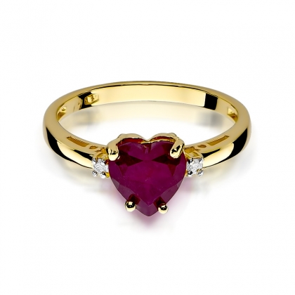 Pierścionek z Rubinem w kształcie serca 1,70ct i Diamentami ze złota próby 585