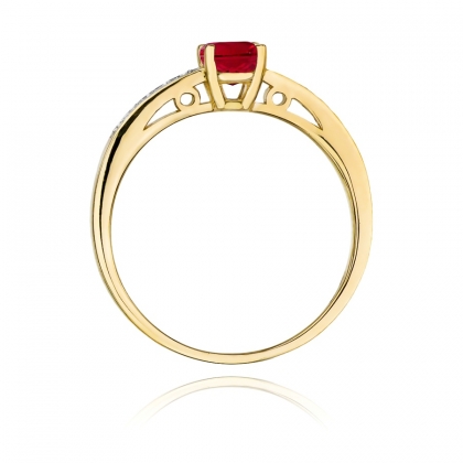 Zaręczynowy pierścionek z Rubinem 0,60ct i brylantami ze złota próby 585