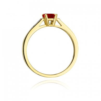Rubin 0,80ct i Brylanty - złoty zaręczynowy pierścionek próby 585
