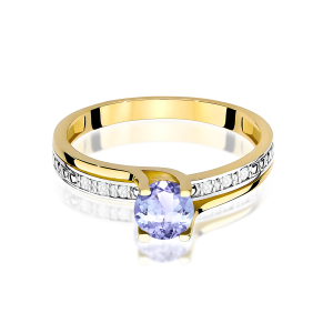 Pierścionek ze złota próby 585 z Tanzanitem 0,50ct i Brylantami. W-0106TAN