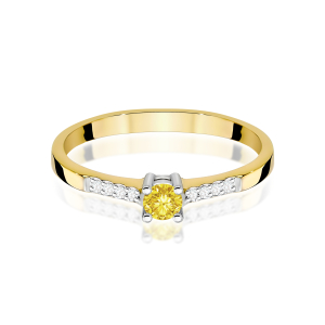 Pierścionek z żółtym Diamentem Laboratoryjnym 0,15ct ze złota próby 585. W-0382LAB/żółty