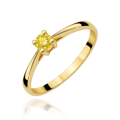 Pierścionek z żółtym Diamentam Laboratoryjnym 0,15ct z żółtego złota próby 585. W-0367LAB/żółty