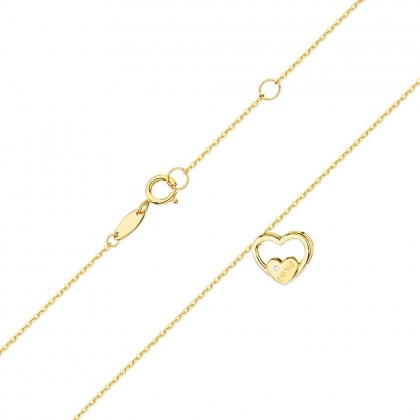Łańcuszek Celebrytka z podwójnym sercem i brylantem-złoto 0,005ct pr.585