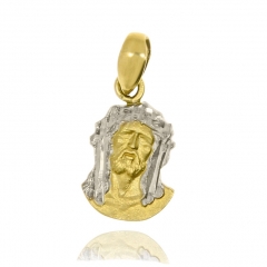 Złoty medalik rzeźbiona twarz Jezusa mały próby 585