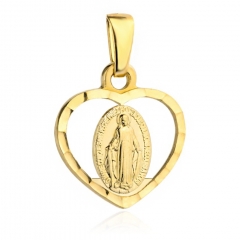 Złoty Cudowny Medalik z Matką Boską w diamentowanym Sercu pr 585