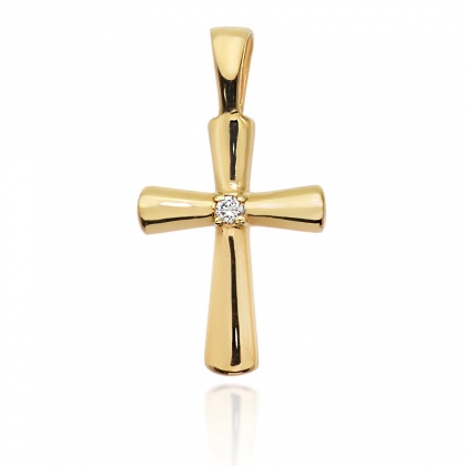 Złoty krzyżyk z brylantem 0,0145ct próby 585