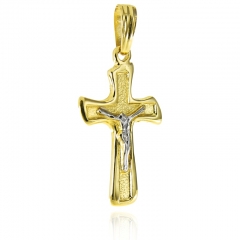 Złoty zdobiony krzyżyk z Jezusem próby 585