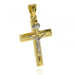 Złoty krzyżyk z Jezusem dwustronny zdobiony pr. 585