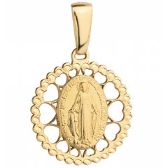 Złoty Medalik Cudowny dwustronny w ażurowej oprawie z serc pr 585