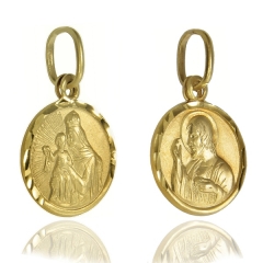 Złoty medalik dwustronny z Matką Boską Szkaplerzną i Jezusem próby 585