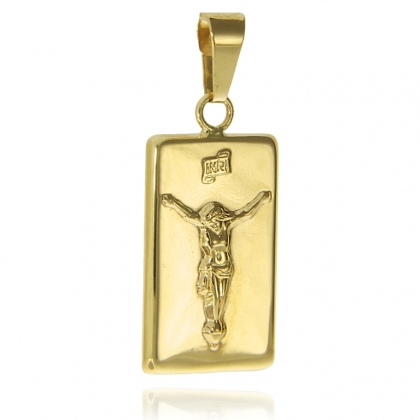 Złoty medalik blaszka z Jezusem na krzyżu próby 585