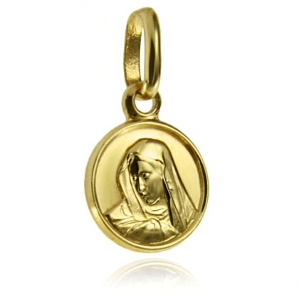 Złoty mały medalik z Matką Boską w chuście próby 585