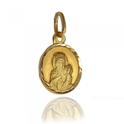 Złoty medalik z Matką Boską Częstochowską i Jezusem próby 585