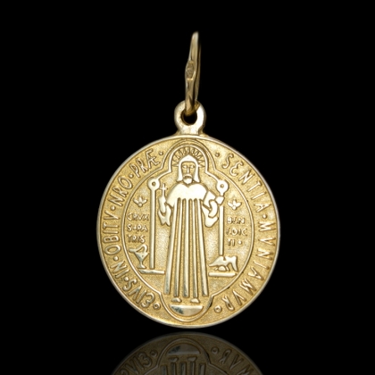 Złoty medalik dwustronny Św. Benedykt próby 585