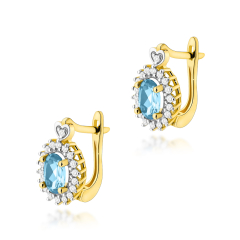 Złote kolczyki z Topazami 1,0ct i diamentami - zapięcie angielskie, pr.585