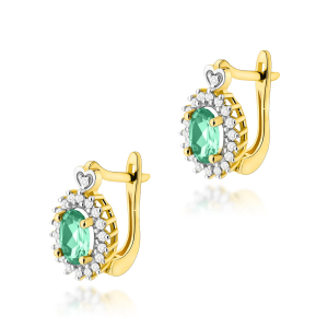 Złote kolczyki ze Szmaragdami 0,80ct i diamentami - zapięcie angielskie, pr.585