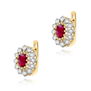 Retro kolczyki z Rubinem 1,20ct i brylantami złoto pr.585 zapięcie angielskie
