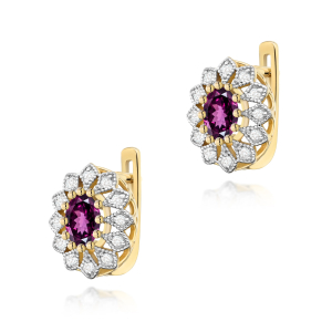 Retro kolczyki z Rodolitami 1,0ct i brylantami złoto pr.585 zapięcie angielskie