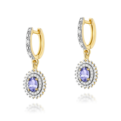 Wiszące kolczyki z Tanzanitami 0,80ct i diamentami - próba 585 zapięcie angielskie