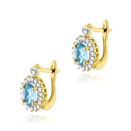 Złote kolczyki z Topazami 1,0ct i diamentami - zapięcie angielskie, pr.585