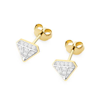Złote kolczyki diamenty z brylantami 0,10ct próby 585