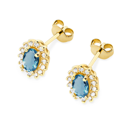 Kolczyki z Topazami London Blue 1,0ct i brylantami - złoto próby 585
